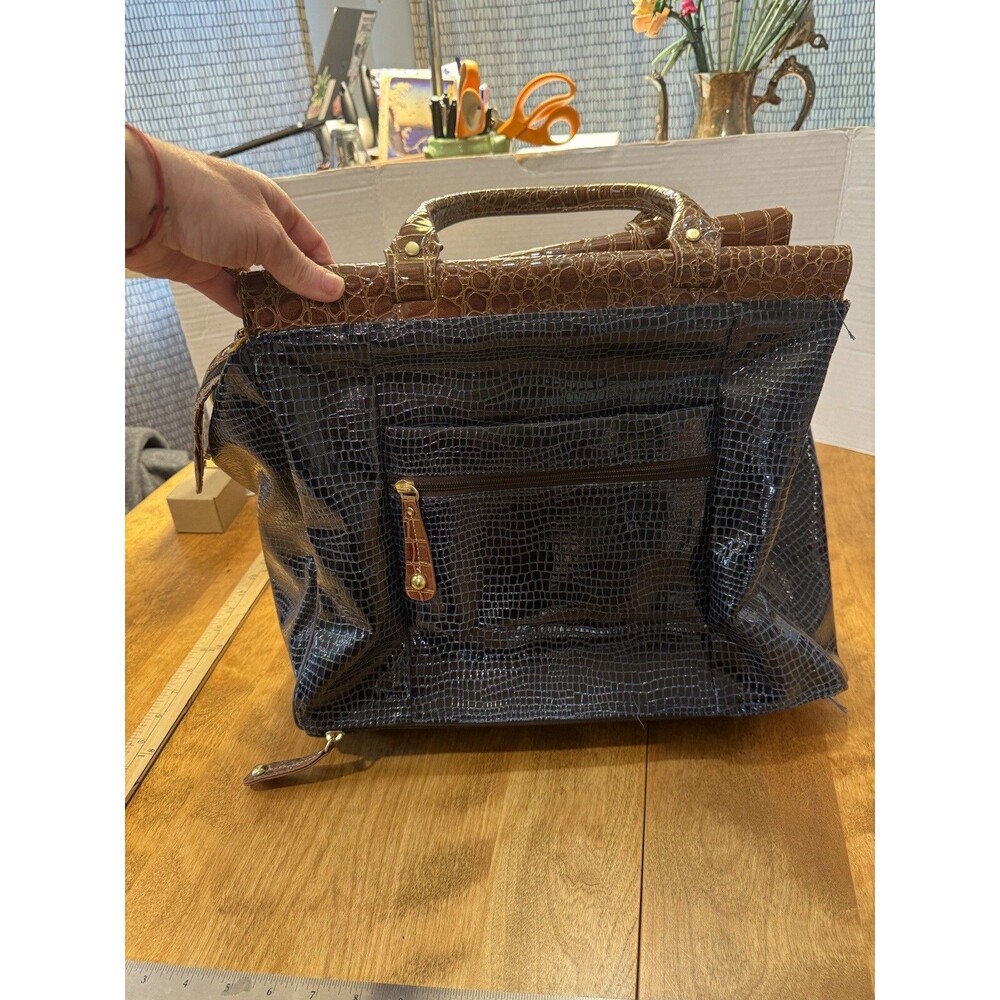 Samantha Brown Dowel Travel Bag Croc Embossed BLUE Brown Weekender Carry On - Picture 5 of 5